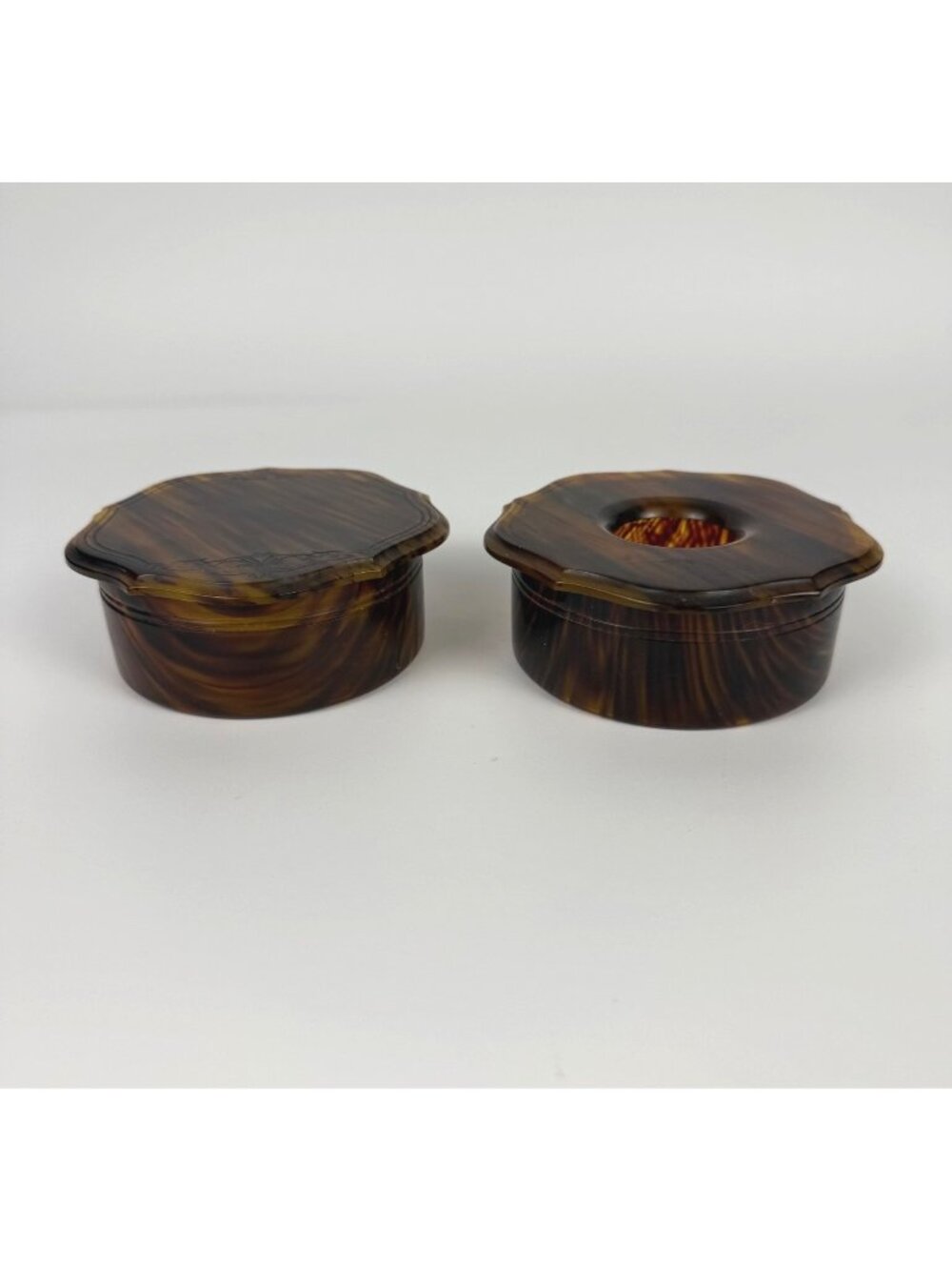 Vintage Faux-Tortoiseshell Marbleized Celluloid Hair Saver Trinket Boxes